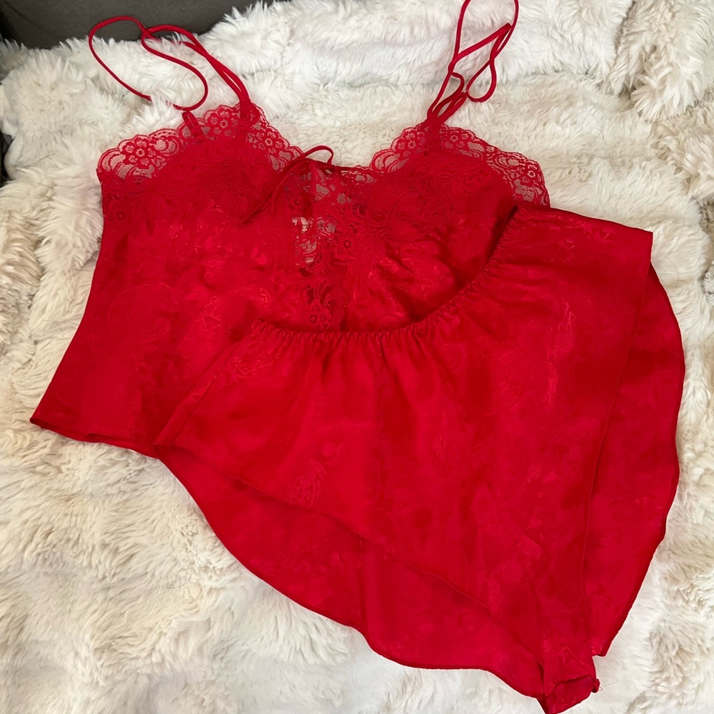 Elegant Red Lace Sleepwear Set Vintage Victorias Secret small